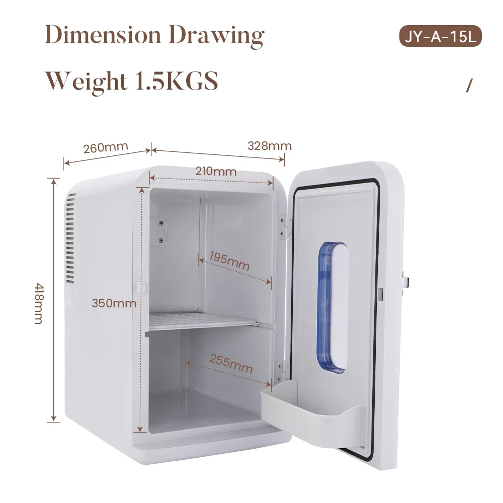 Mini refrigerador portátil para quarto, 12V, 15l, refrigerador, aquecedor para alimentos, porta de plástico, mesa de escritório, dormitório universitário