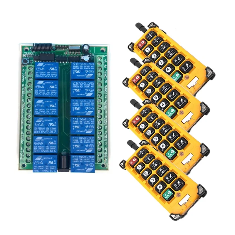 

Беспроводной Радиочастотный пульт дистанционного управления, 12 В постоянного тока, 24 В, 12 каналов, система дистанционного управления, приемник, передатчик, 12 каналов, реле 315/433 МГц