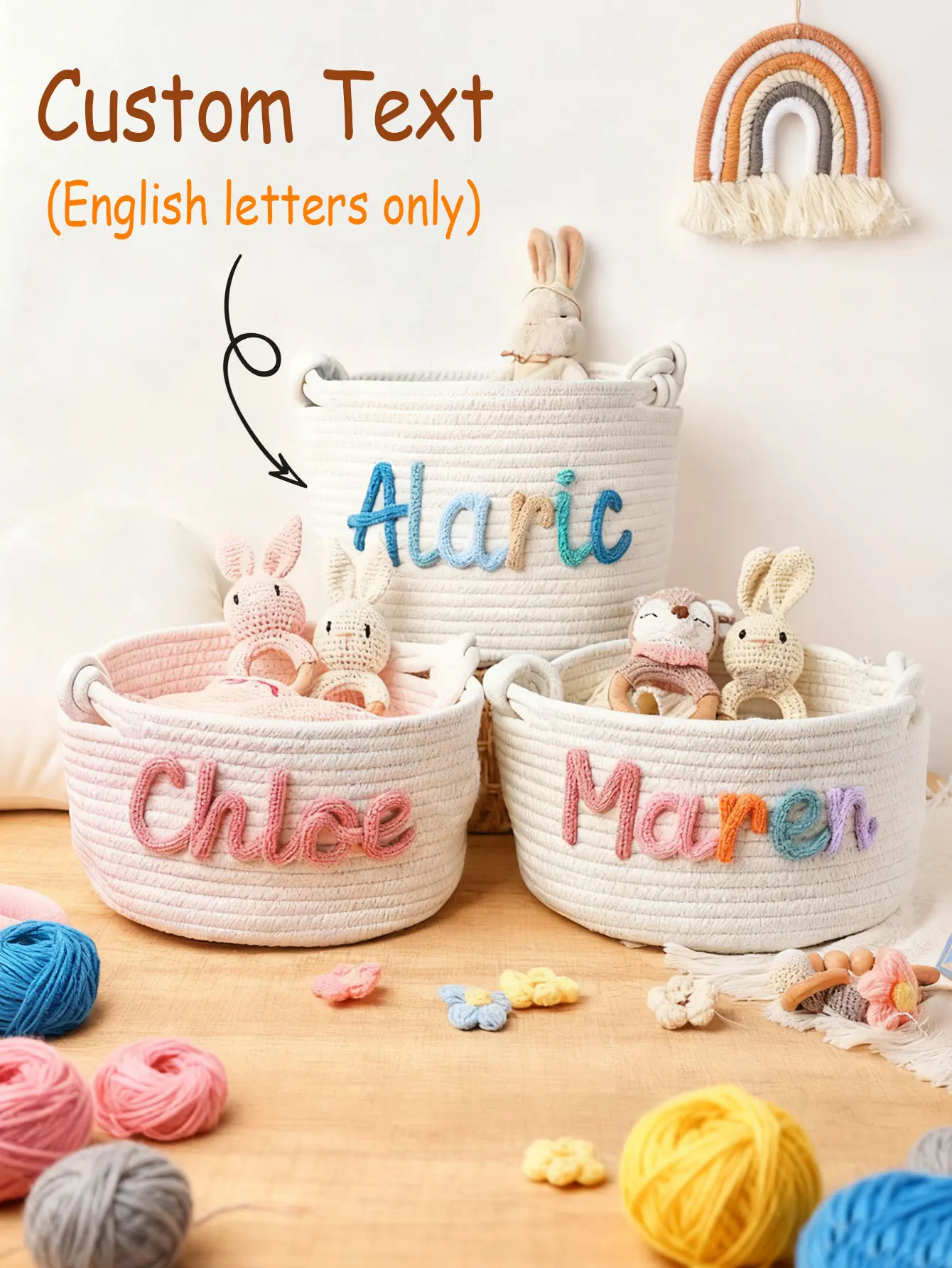 1 قطعة سلة تخزين مستديرة مصنوعة يدويًا عتيقة مخصصة ، اسم حرف مخصص ، ديكور منزلي للحياة اليومية/هدية عيد الميلاد #1