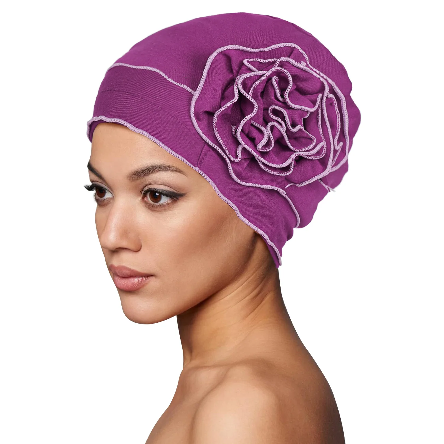 Elastic Big Flower Head Wraps para Mulheres, Turbante Monocromático, Chapéu Indiano, Bandana Elástica, Tampas Indianas, Acessórios para Cabelo Senhora