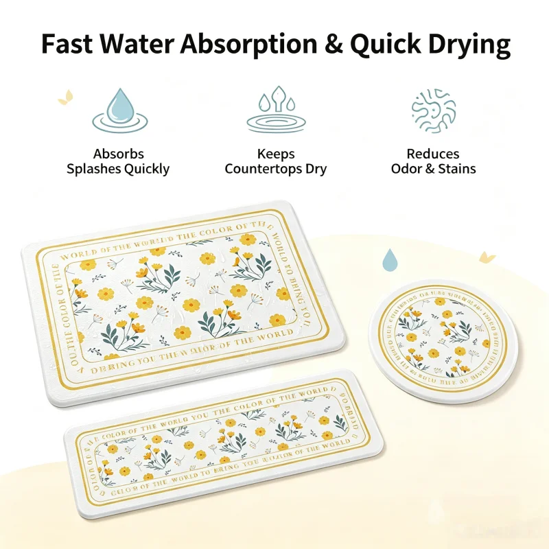 Diatomite Absorbent Mat Quick‑Dry Bathroom Counter Drying Pad  Heat‑Resistant Table Mats for Kitchen Dining Table Bowl Pads