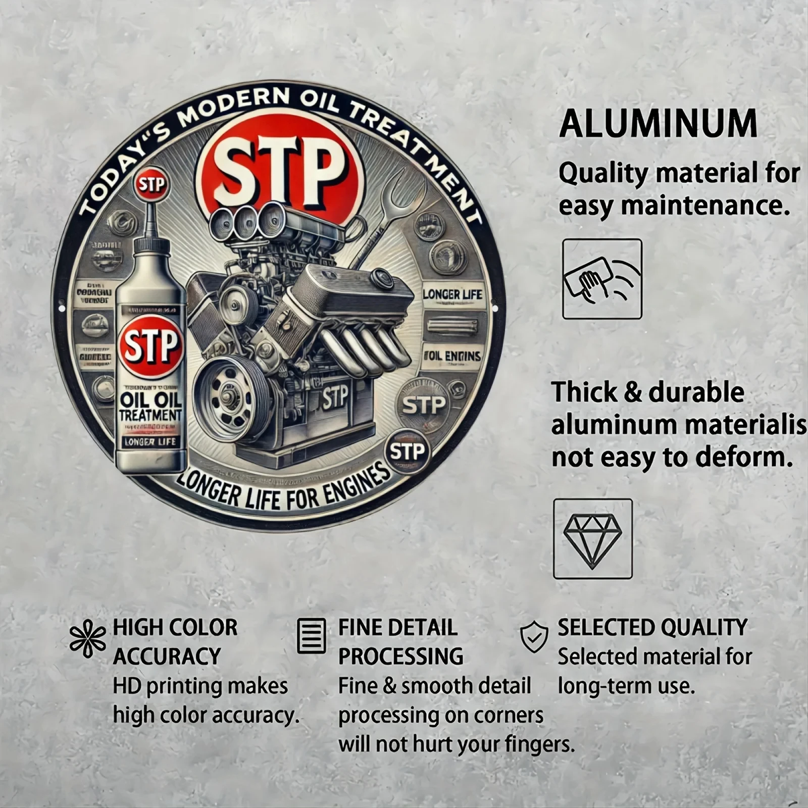 Round Aluminum Metal Wall Sign - Vintage Gas Station and Car Repair Decor with 