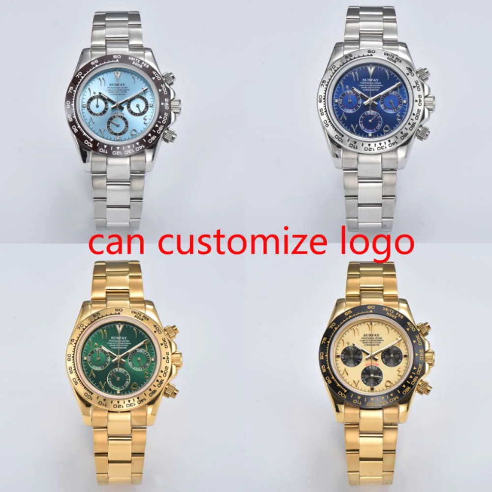 Роскошные кварцевые наручные часы VK63 39 мм для мужчин, хронограф типа панды, часы reloj, арабские часы VK63, M228206-0025, можно настроить логотип