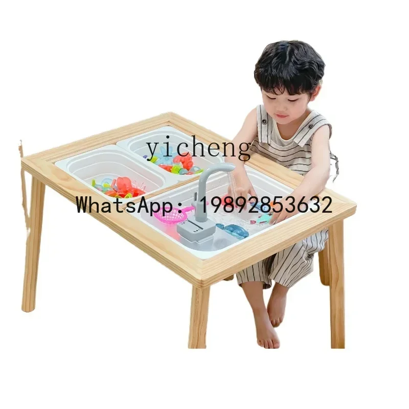 AG  Solid Wood  Multifunctional Building Block Table Painting Desk Baby Playing Water Sand Sensory Game Peanut Table