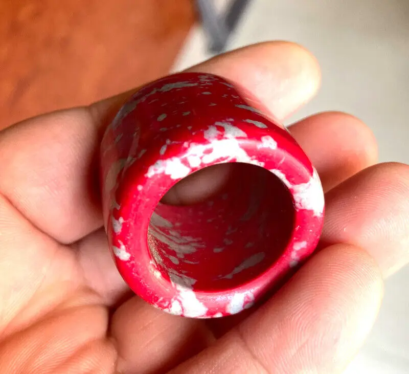 Exquisite Chicken Blood Jade Handmade Spanner Thumb Ring 12-13# Crystal Healing