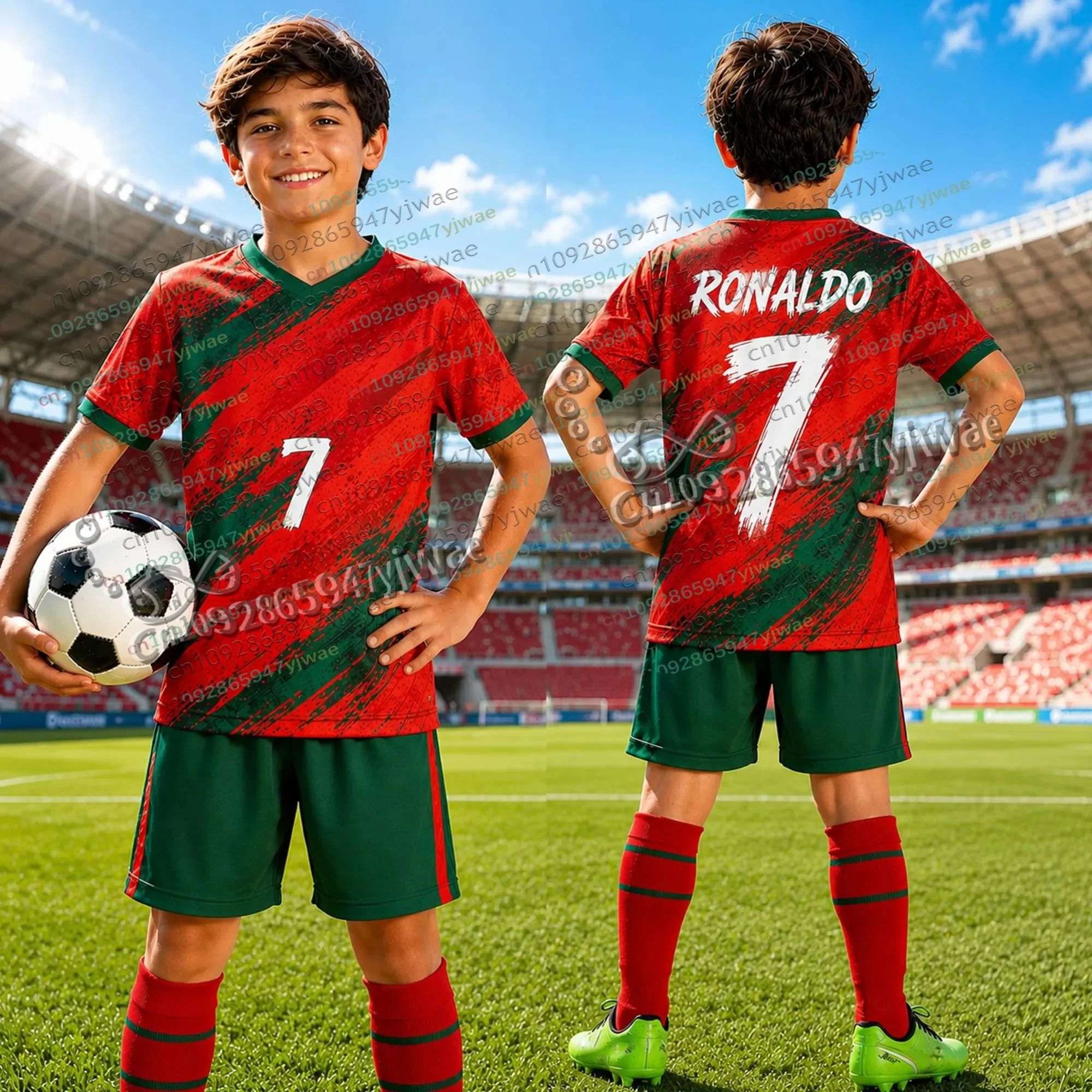 26/27 Spezielles Ronaldo Nr.7 Fußballtrikot T-Shirt Shorts Set Damen Herren PORTUGAL Fans Shirt Shorts Set Kinder Trainingsanzug 2-teiliges Set – Detail 8