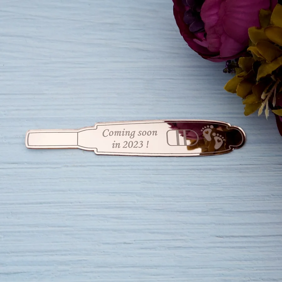 1pcs Custom Acrylic Mirror Pregnancy Test Shape Personalized Welcome Baby Tag Surprise Party Invitation Card