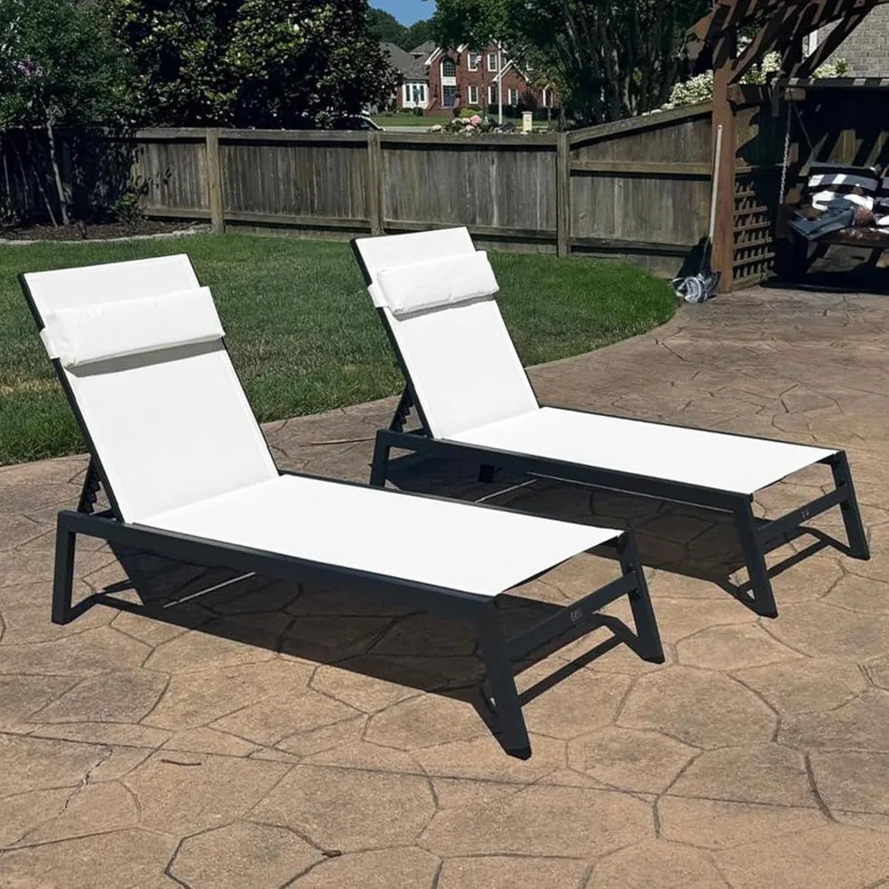 

Lounge Chair Set for Outside Aluminum Patio Recliner with Side Table and Pillow Beach Sunbathing Tanning Chairs Pool Chaise