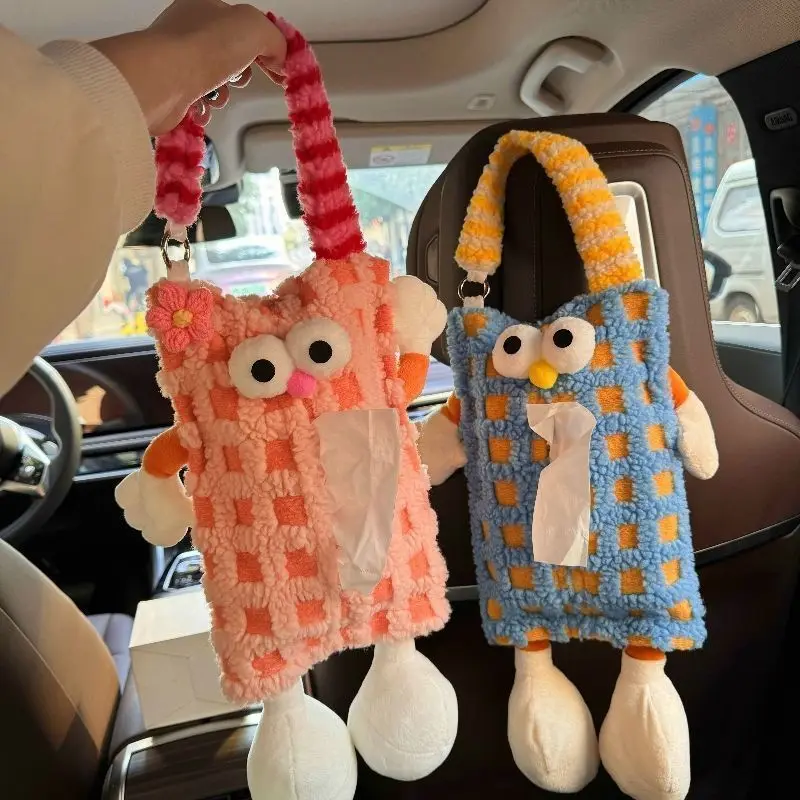 Car Tissue Box Hanging Cartoon Monster  Seat Back Tissue Hanging Bag  Tissue Box Car Interior Decoration Supplies