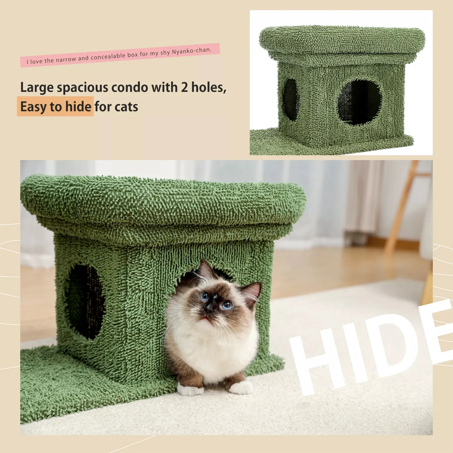 2 In 1 Cactus Cat Tree Cat Tower Cat Scratch Rod, Top Perch Hanging Toy