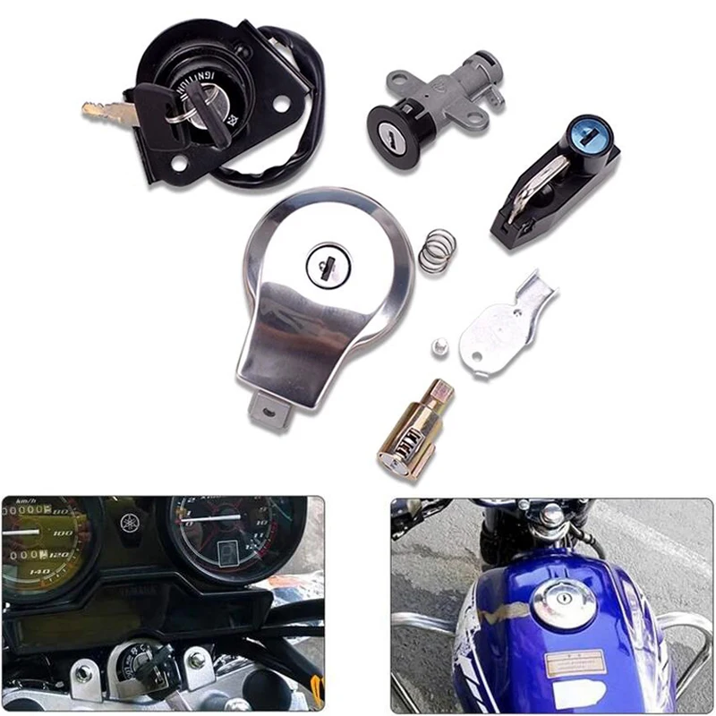 

Motorcycle Ignition Switch Lock Fuel Gas Tank Cap Cover Lock Key Seat Lock Set for Yamaha XV250 XV400 XV125 Virago XV 535 250