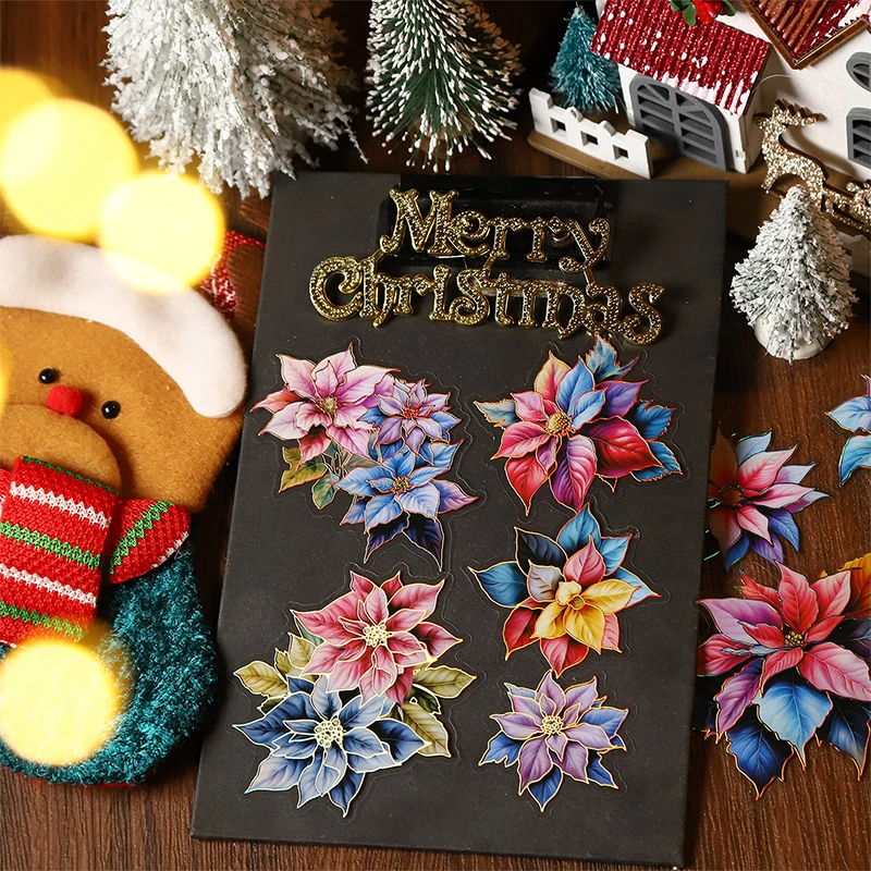 12packs/LOT Christmas flowering period series retro creative decoration DIY PET sticker