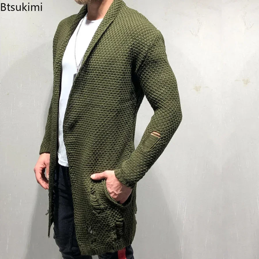 New 2024 Autumn Winter Men\'s Knitted Coat Long Cardigan Sweater Male Fashion Casual Large Men\'s Jacket Trench Coat Men Clothing