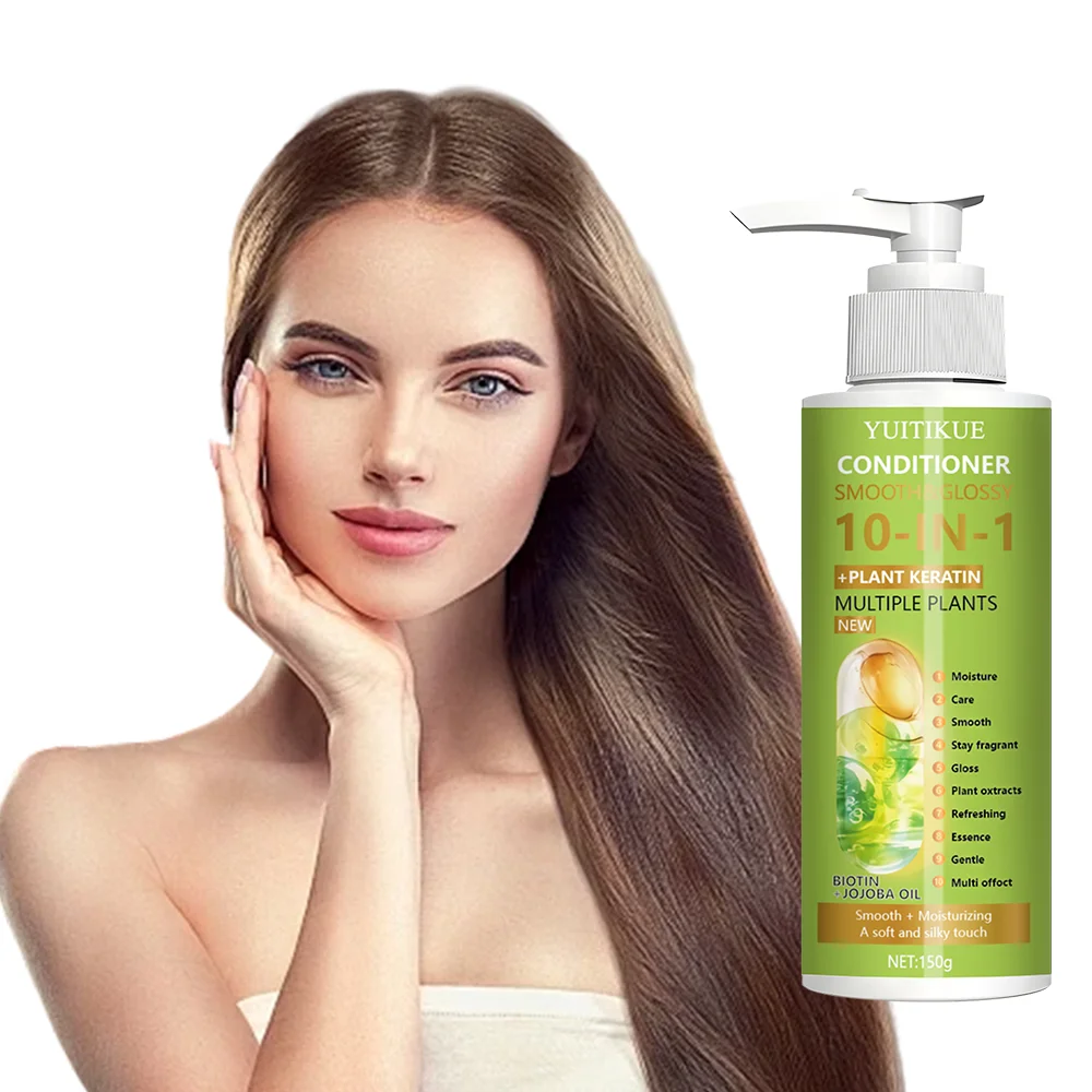 Acondicionador Suavizante y Brillante 10 en 1 YUITIKUE 150g con Queratina Vegetal, Biotina y Aceite de Jojoba para un Cabello Sedoso e Hidratado