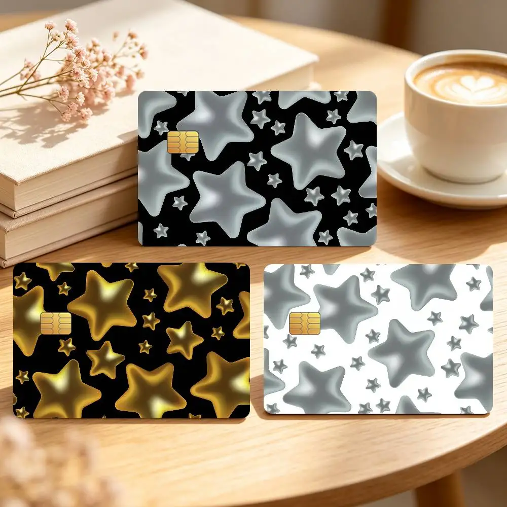 Y2K 3D Stereoscopic Stars Art Credit Card Skin Stickers For Bank Bus Metro Cards Waterproof Anti-Scratch Gift 4PCS