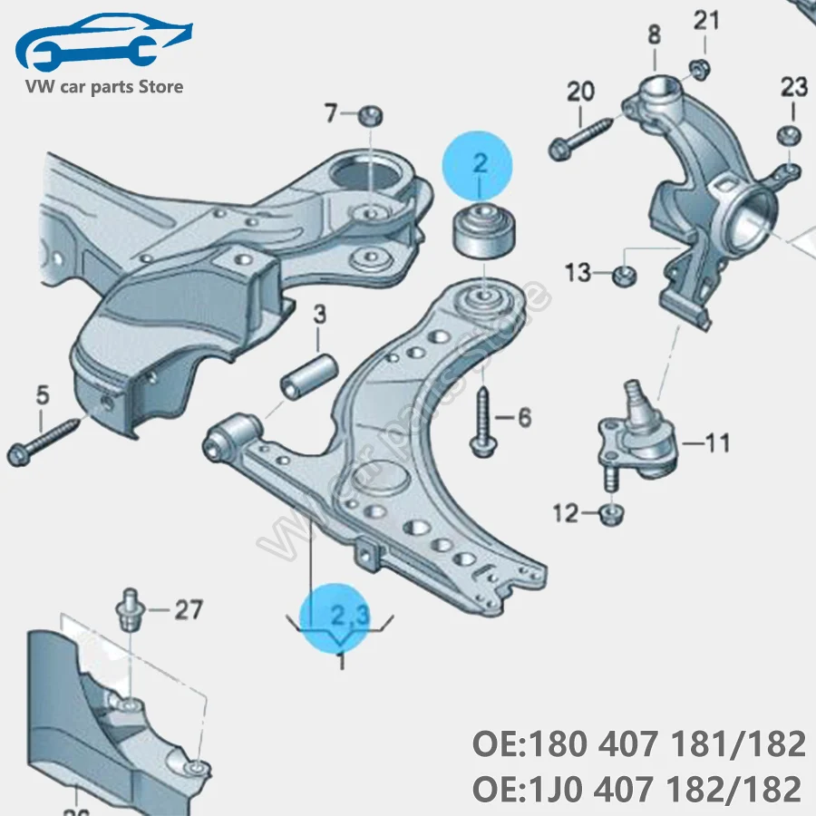 1J0407181 Car Suspension Front Lower Arm Control Bushing For VW Bora Beetle Polo 9N Golf MK4 Jetta 4 Octavia A3 S3 180 407 181