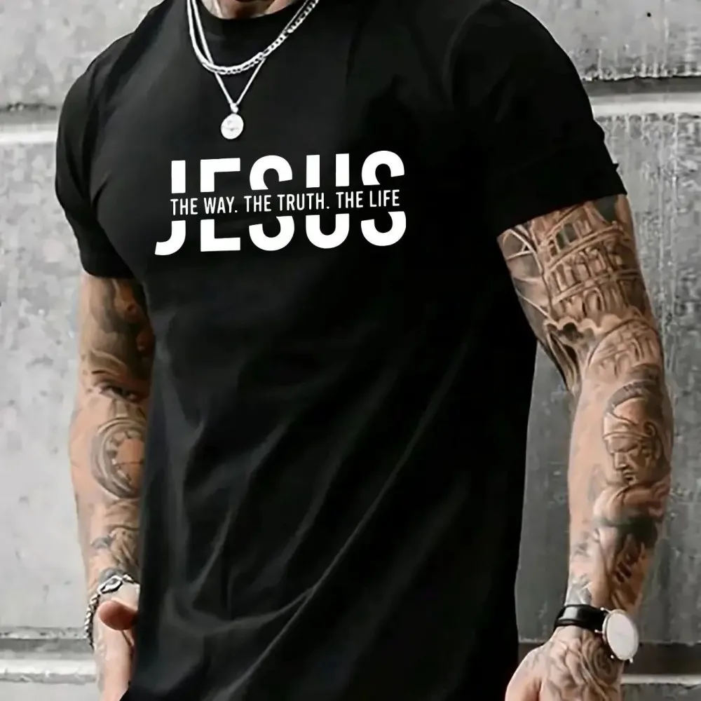 JESUS Buchstaben-Print Sport-T-Shirt für Herren und Damen – Lässiges Outdoor-Streetwear-Oberteil für Paare, bequem, kurzärmelig, Sommerkleidung – Detail 4