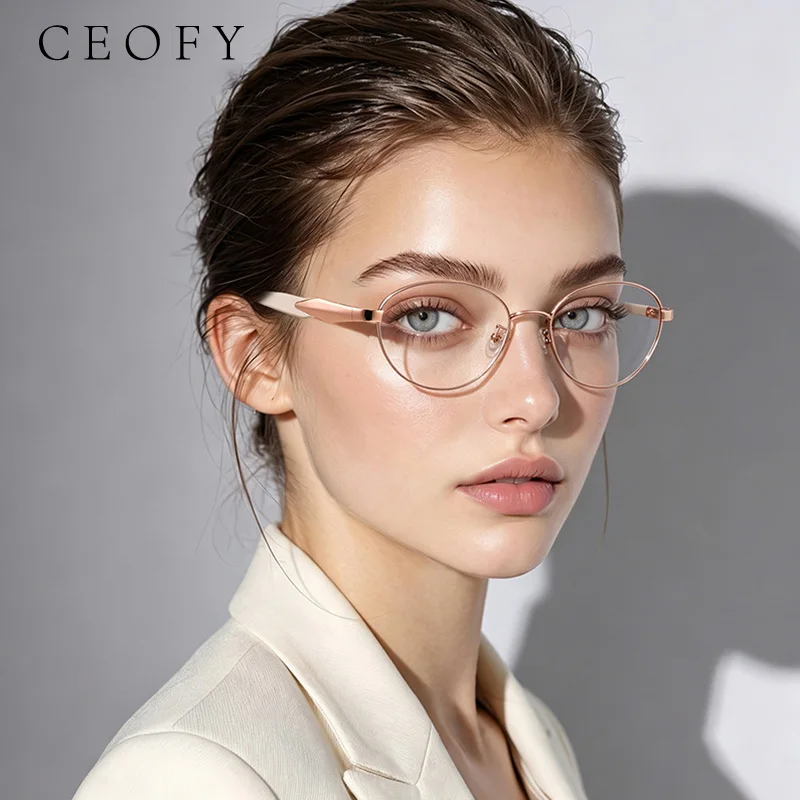 Ceofy Women Glasses Frame Brand Designer Optical Myopia Prescription Metal Reading Eyeglasses Frame