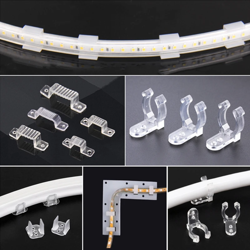 50pcs/set Plastic LED Neon Strip Light Fixed Clip 6/8/12mm Silicone Tube Mount Buckle Flexible Ribbon Strip Light Holder Fitting