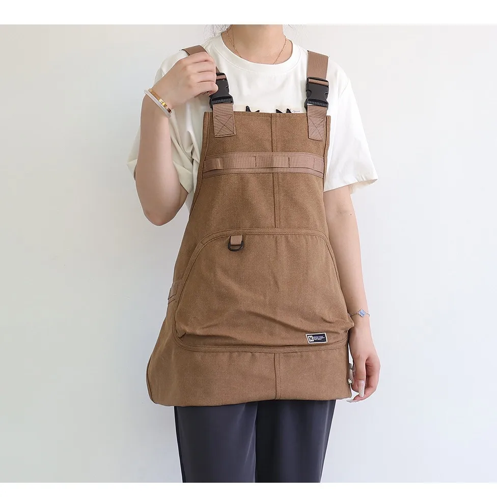 Modern Canvas Apron with Large Pockets for Woodworking And Barbecue Logo Printed Customizable Unisex Thickened Canvas Apron
