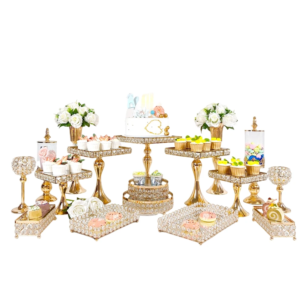 3Pcs-19Pcs/lot Gold Square Cake Stand Set Metal Dessert Table Display for Wedding, Birthday, Anniversary, Baby Shower, Party.