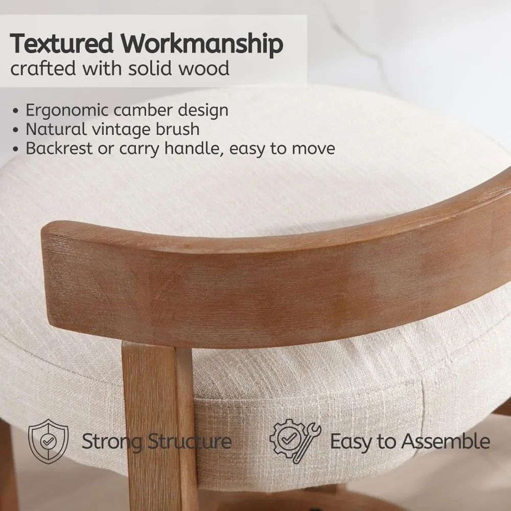 Bangku Konter Linen Abad Pertengahan Set 4, Kursi Bar Rendah Tinggi Kursi 26,5” Berlapis dengan Kaki Kayu Alami Bulat Rendah