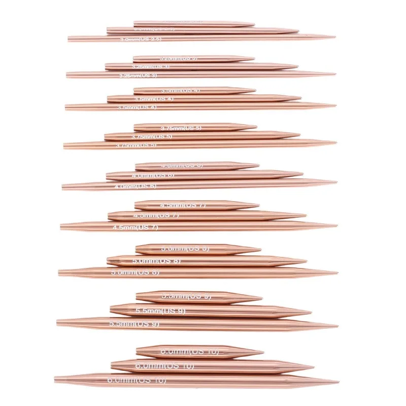 A set of 9 sets of golden sweater needles, a set of knitting tools [three needles in length], and a knitting tool.