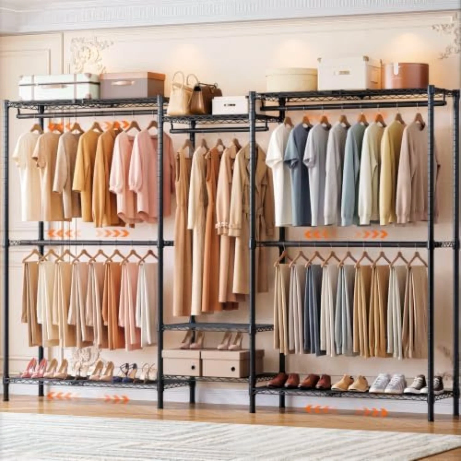 S3 Expandable Heavy Duty Clothes Rack, Freestanding Closet Organizer System | 5'8