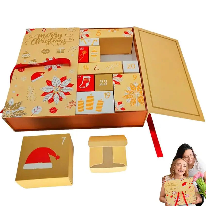 2024 Christmas Decoration Countdown Christmas Packaging Box With 24 Drawers Refillable Cardboard Advent For Friends Family