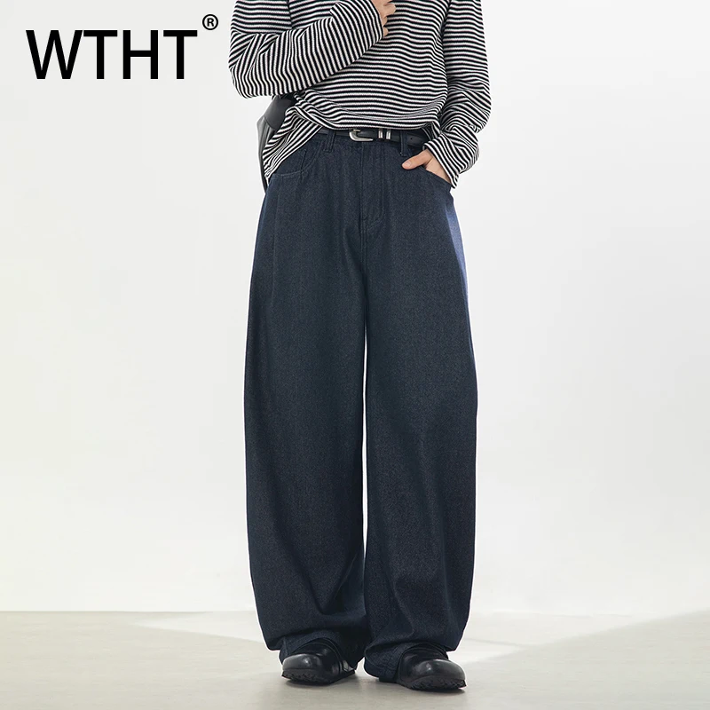 

Мужские джинсы WTHT Fashion: однотонные, свободные, прямые, модные, весна 2026, с высокой талией, широкие штанины, модель 2A2695