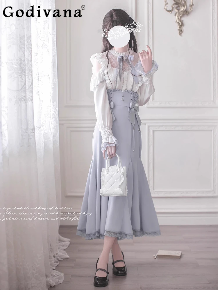 

Original Mine Mass-Produced Fishtail Skirt Shirt 2-Piece Set Autumn New Girl's Women's Slimming Elegant Womens Lolita Outfits