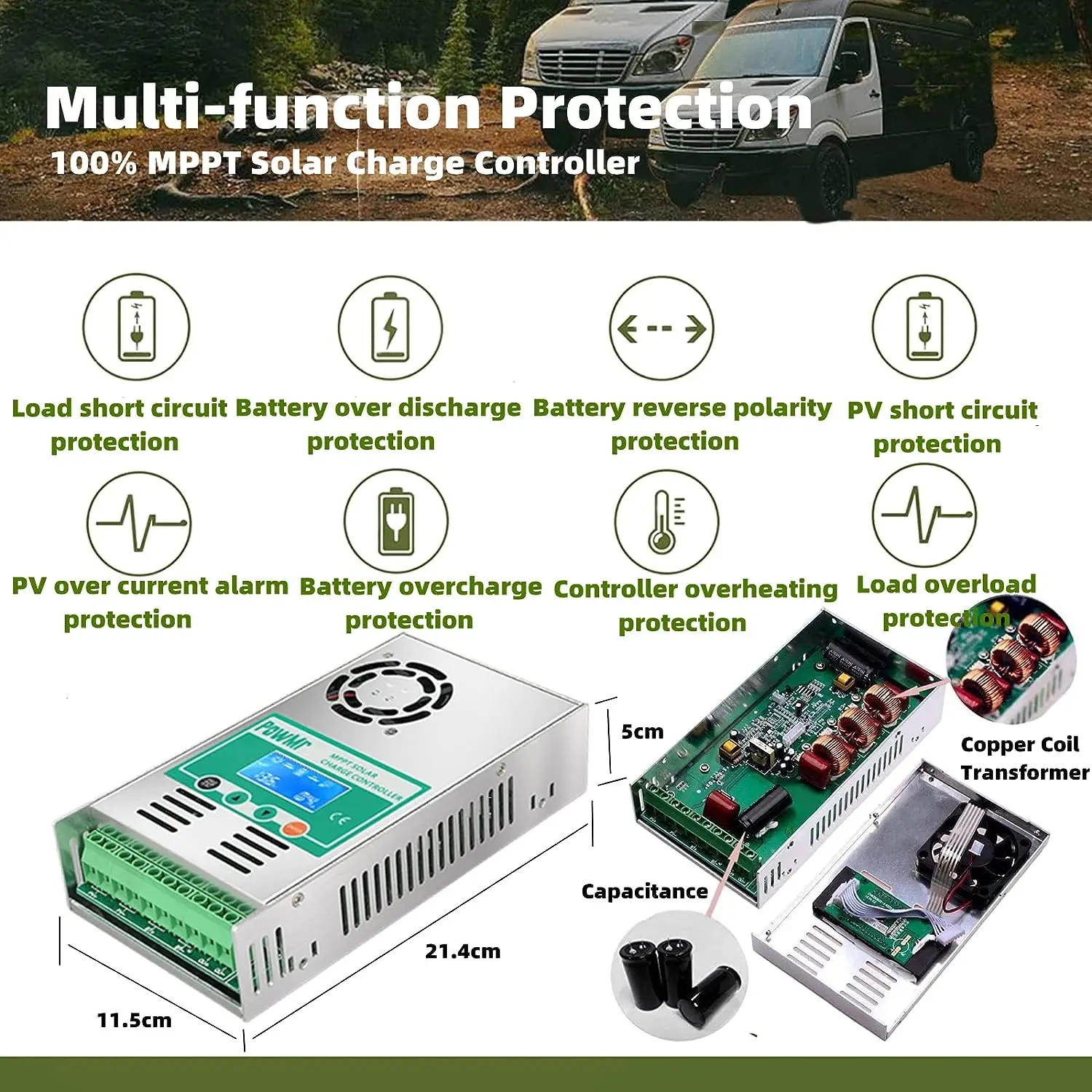 Imagem -04 - Estoque Brasil Powmr-controlador de Carga do Painel Solar Regulador Solar Auto Max pv 190vdc para Bateria de Lítio Ácido ao Chumbo 60a 12v 24v 36v 48v Mppt