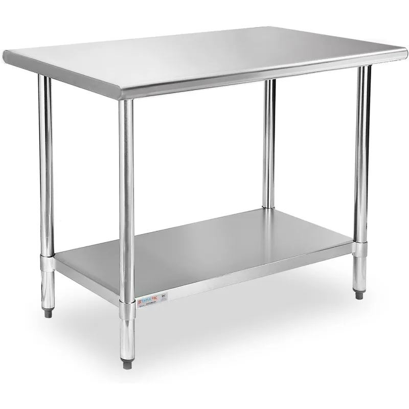 Stainless Steel Table, 24 x 36 Inch Metal Prep and Work Table with Adjustable Base