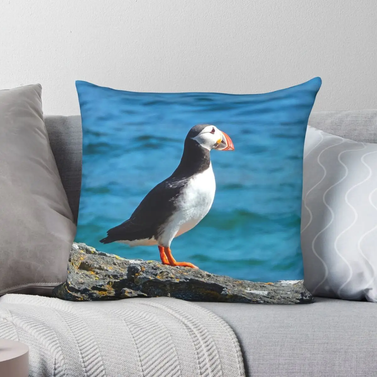 Lone Puffin In Iceland Pillowcase Polyester Linen Velvet Printed Zip Decor Bed Cushion Cover