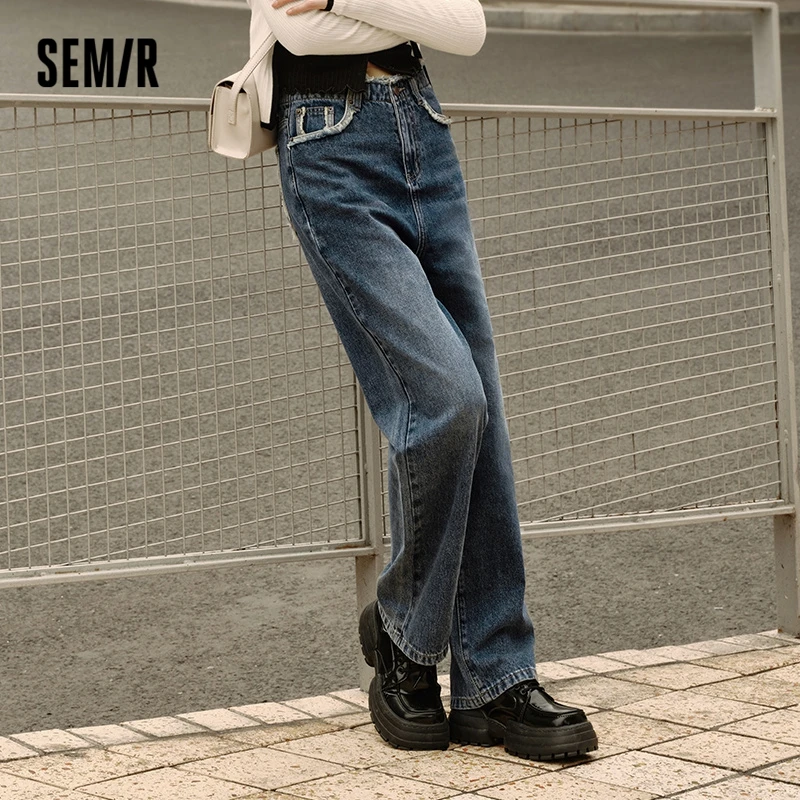 Semir 2023 Women Jeans Raw-Edged Wide-Leg Pants Look Thin  Show Long Legs Simple New Autumn Personalized Trousers for Women