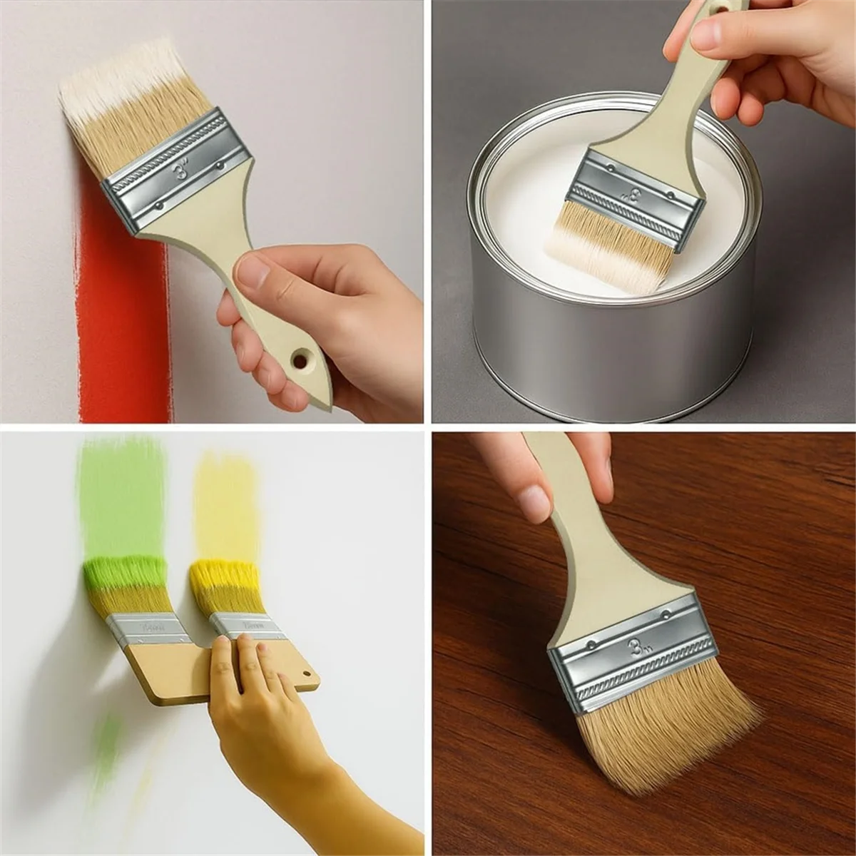 A83Z 6 Pcs Stain Trim Chip Oil Paint Brushes Set U Shaped Double Headed Clear Coat Painting Supplies Tools for Wall Wood Home