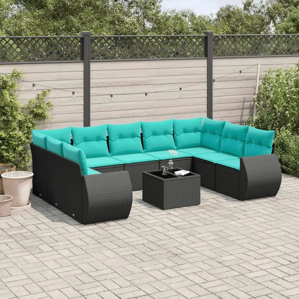 

10 Piece Outdoor Patio Sofa Set Cushions Black Rattan Wicker Furniture Garden Seating