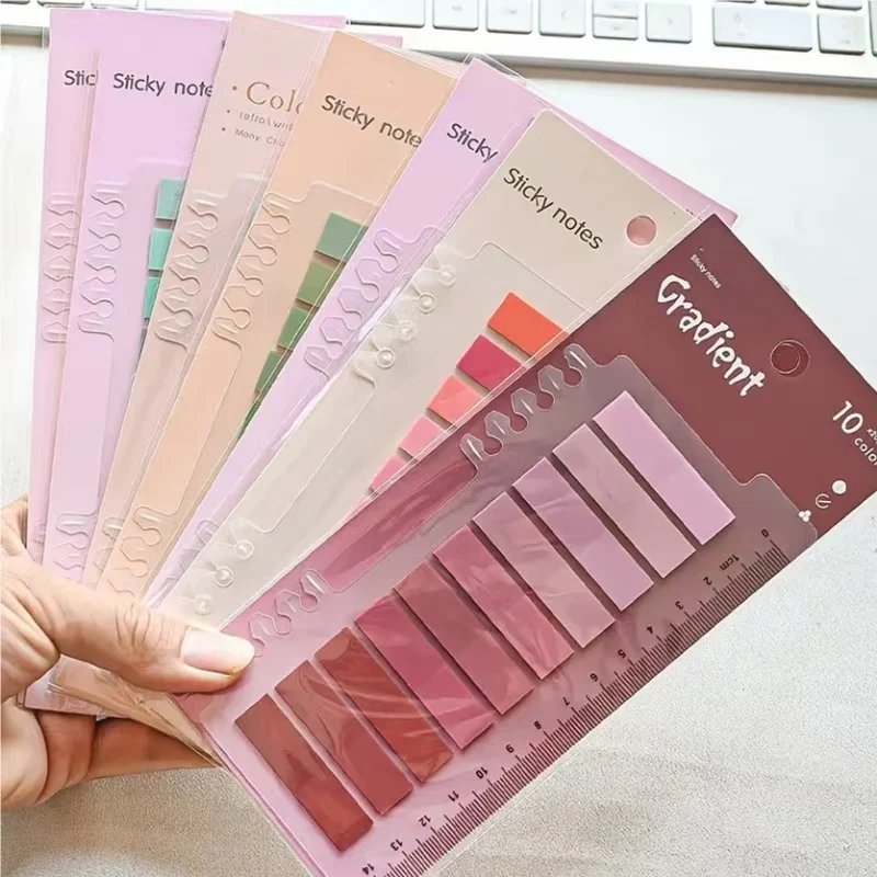 7 Packungen Morandi Index-Tabs mit integriertem Lineal, 10 Farben pro Packung, transparente selbstklebende Seitenmarkierungen für Büro & Schule – Detail 3