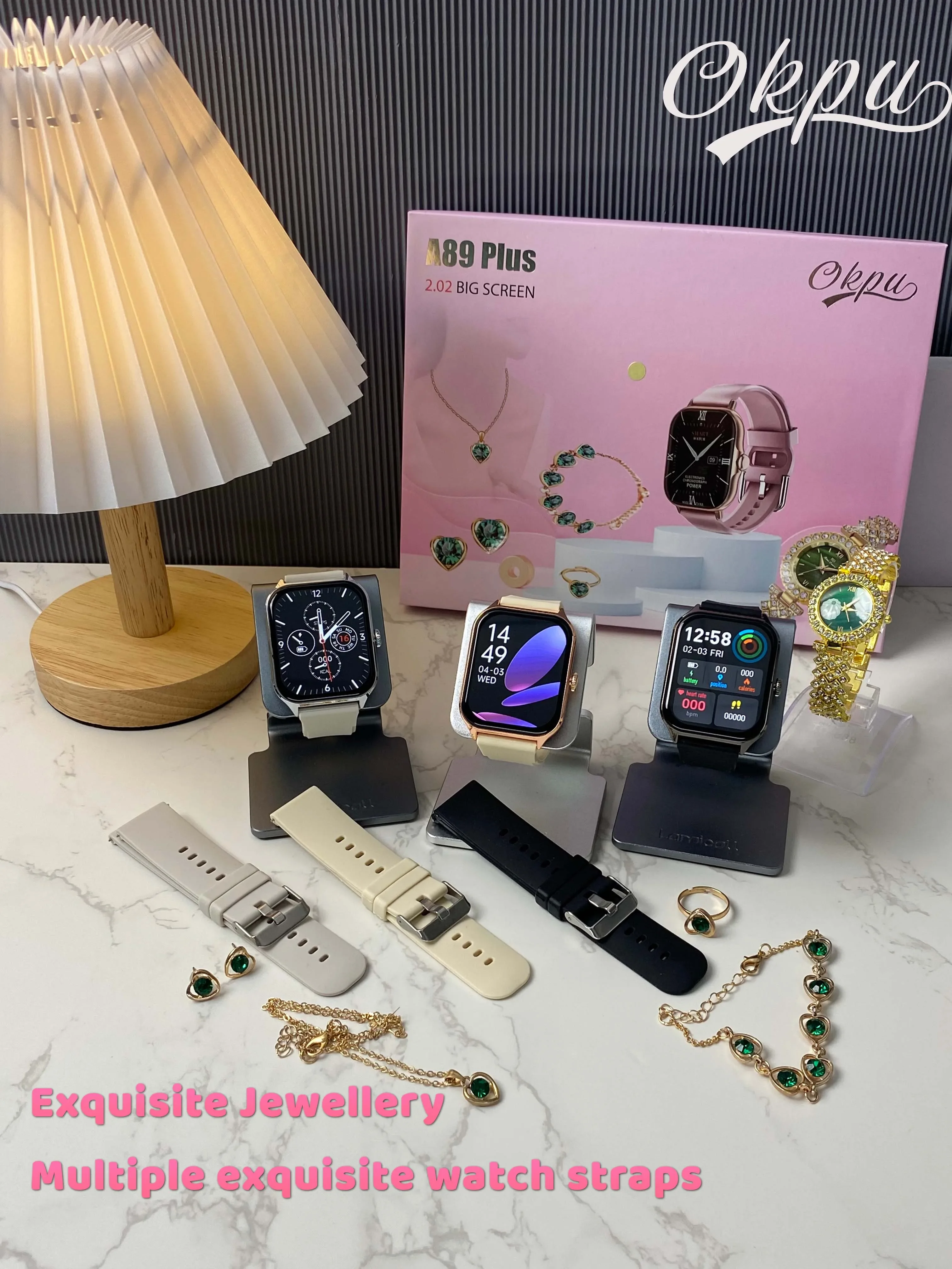 Smart watch for female Necklace Earrings Bracelet Ring A58 a68 a89 plus combo Smartwatch For ladies watches smartwatch android