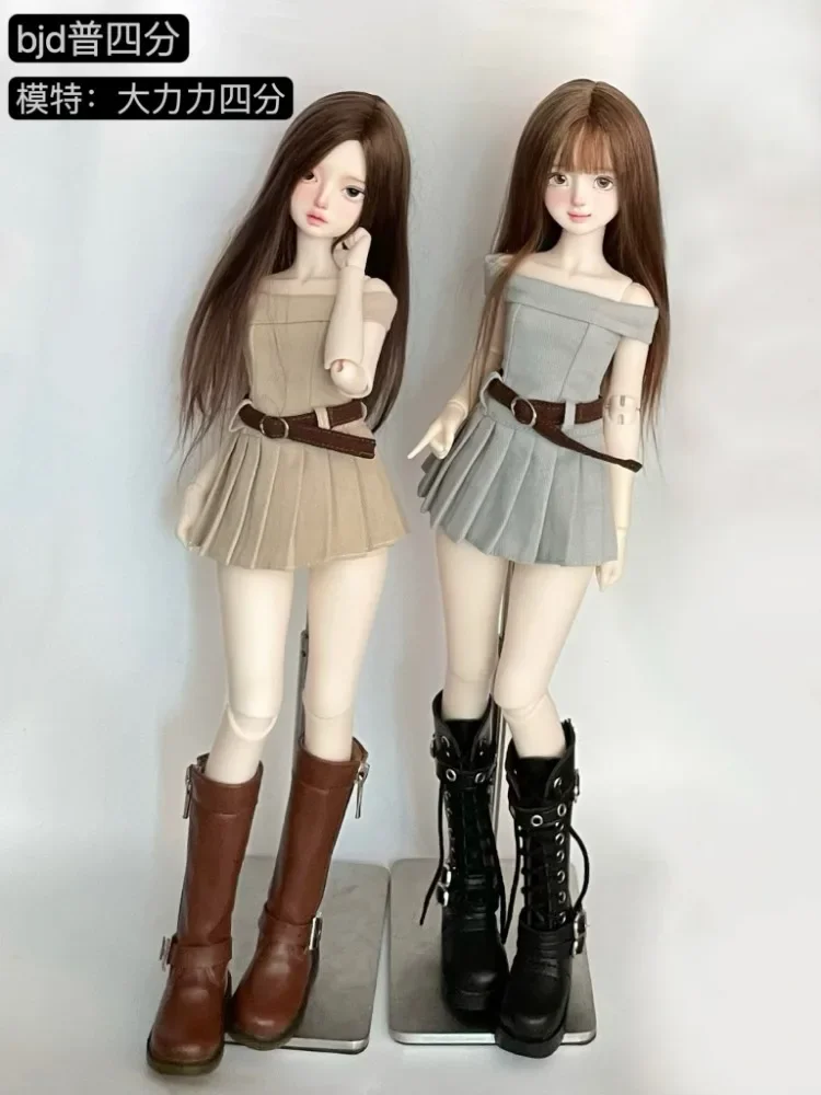 BJD Minifee Boneca Roupas, Bjd, Off-ombro, vestido plissado, cinto, 1/4