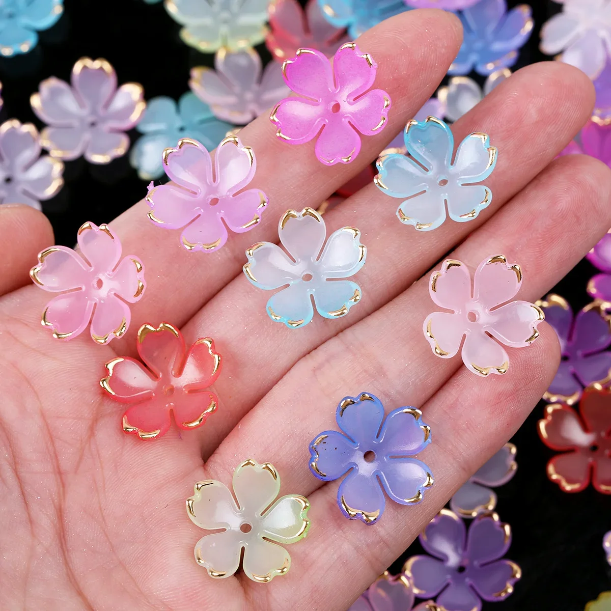 About 240/360pcs Random Color 18mm Acrylic Flower Loose Parts, Golden Edge Spacer Components for Handicraft DIY Creative Decor