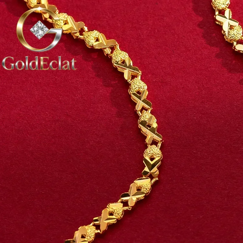 GoldEclat  24K yellow gold 9999 real gold vintage women's heart inverted sweater necklace Gift for Valentine's Day