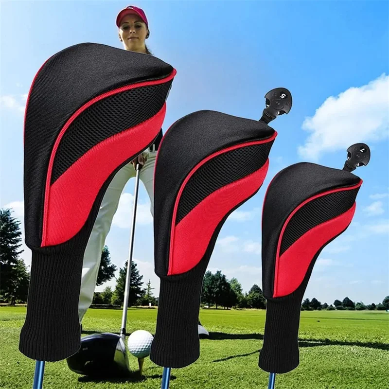 3Pcs/Set Long Neck Golf Club Head Covers Wood Driver Protect Headcover Number Tag Fairway Golf Head Cover Golf Accessories