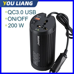 Inverter Car Power 12V DC To 220V AC Converter QC3.0 Usb Quick Charger Invertor Cigarette Lighter Battery ON/OFF For Vehicles