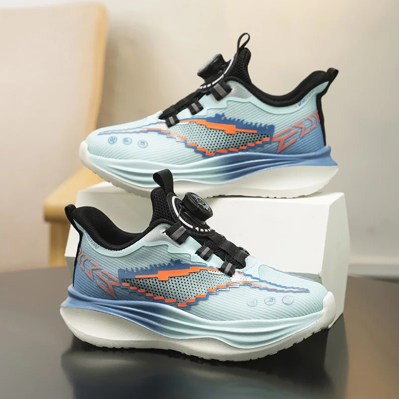 Kids Mesh Sports Running Shoes Rotating QuickLock Buckle Gradient Color Lightweight Non‑Slip Casual  Sports Shoes for Boys Girls