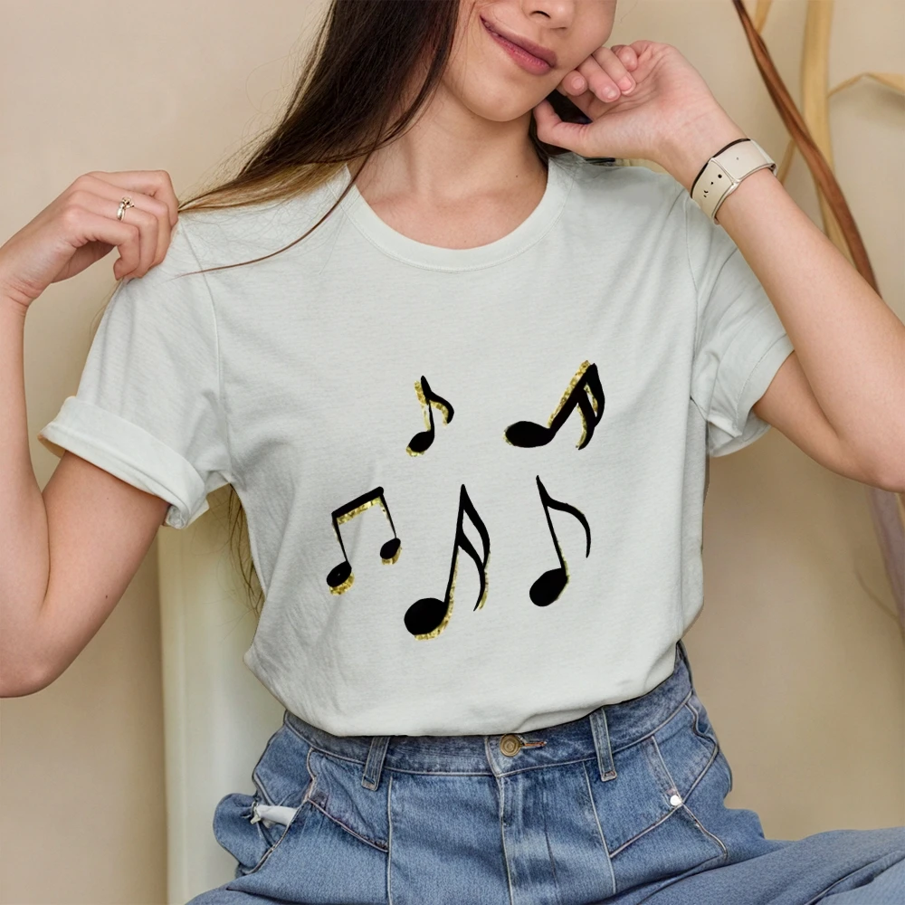 โน้ตดนตรีGraphic Teeผ้าฝ้ายBreathable Vintage Retro Y2Kแฟชั่นสไตล์อินเทรนด์สบายสีฤดูร้อนสําหรับผู้หญิงผู้ชาย
