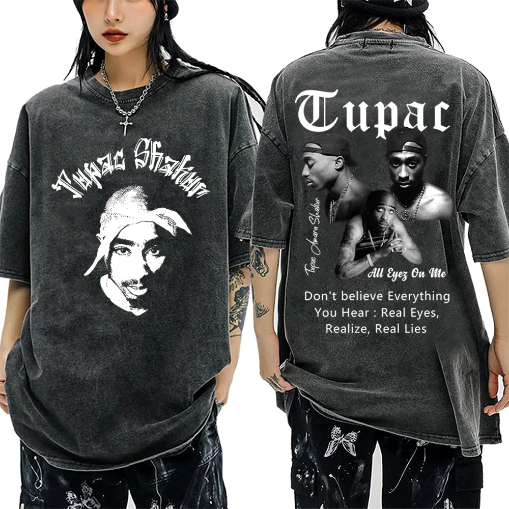 Rapper Tupac 2Pac Pattern Printed T-Shirt Fashion Cotton Short Sleeved T-Shirt Oversized T-Shirts Y2K Women Tshirt