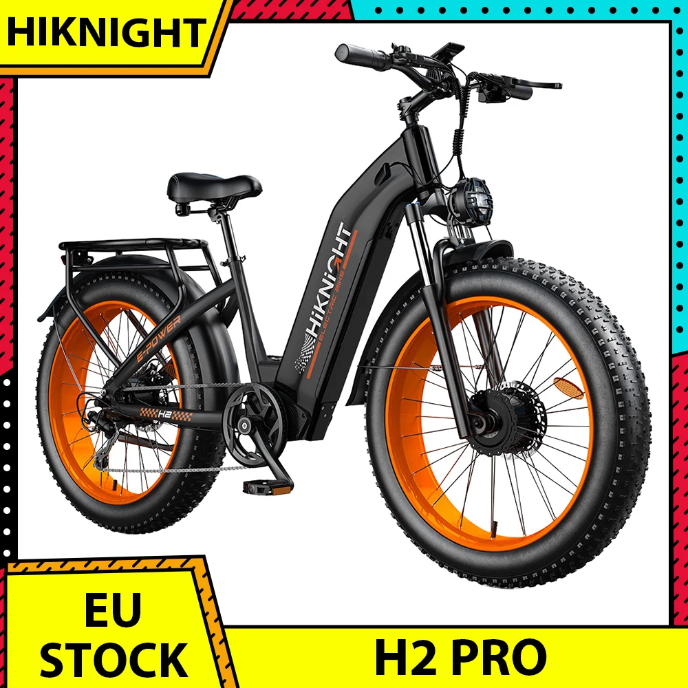 Vélo électrique HIKNIGHT H2 PRO, moteurs doubles de 3000 W de puissance maximale, vitesse maximale de 61 km/h, autonomie de 145 km, batterie amovible 52 V 20 Ah, 35 °   Capacité de montée, pneus larges de 26 "×4.0 ", freins à disque hydrauliques doubles, suspension intégrale, Shimano 7 vitesses, capacité de charge de 150 kg
