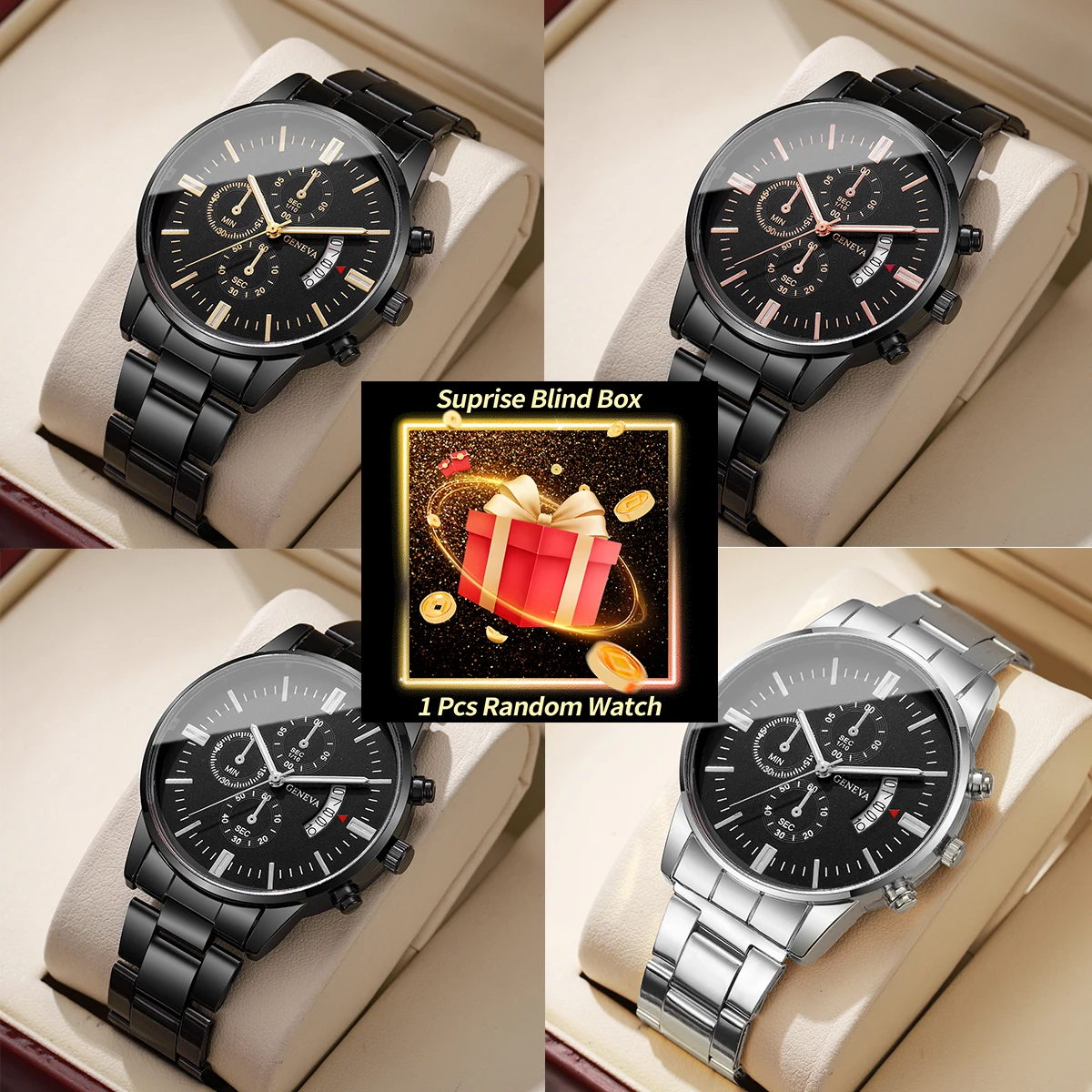1PC Surprise Mystery Watch Blind Box-Fashion Men Business Watches Calendar Quartz Watch for Man Clock Reloj Hombre（Without Box）