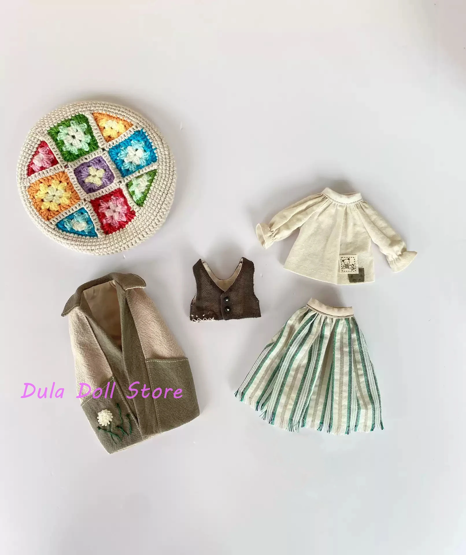 Dula Doll Clothes Dress Waistcoat striped skirt set Blythe Qbaby ob24 ob22 Azone Licca ICY JerryB 1/6 Bjd Doll